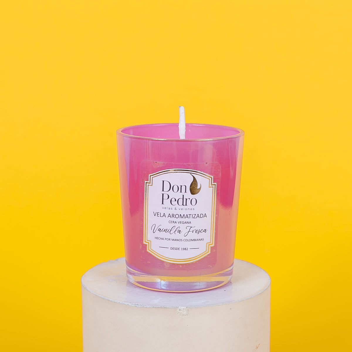 VELA DE AROMA POLLUX PEQUEÑA ROSA ARCOÍRIS