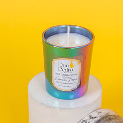 VELA DE AROMA POLLUX PEQUEÑA ARCOÍRIS METALIZADO