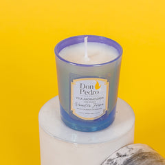 VELA DE AROMA POLLUX PEQUEÑA AZUL METALIZADO