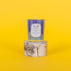 VELA DE AROMA POLLUX PEQUEÑA AZUL METALIZADO